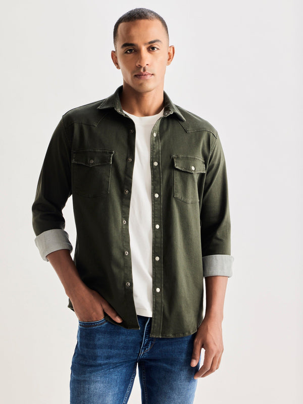 Cotton corduroy shirt - Dark green - Kids | H&M IN